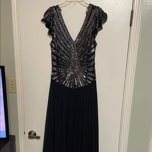 Black Sequin Embellished V-Neck Maxi Dress